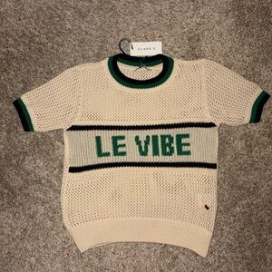 NWT Clare V. 'LE VIBE' Knit Short Sleeve Sweater - Cream & Green